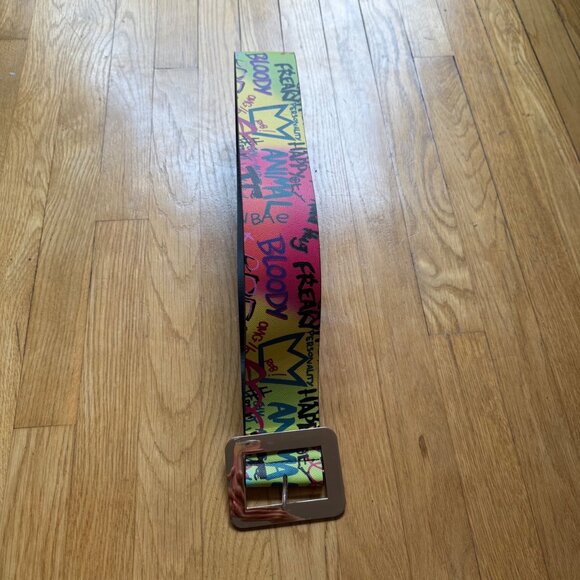 Colorful Graffiti Print Faux Leather Adjustable Wide Waist Belt w/ Square Buckle